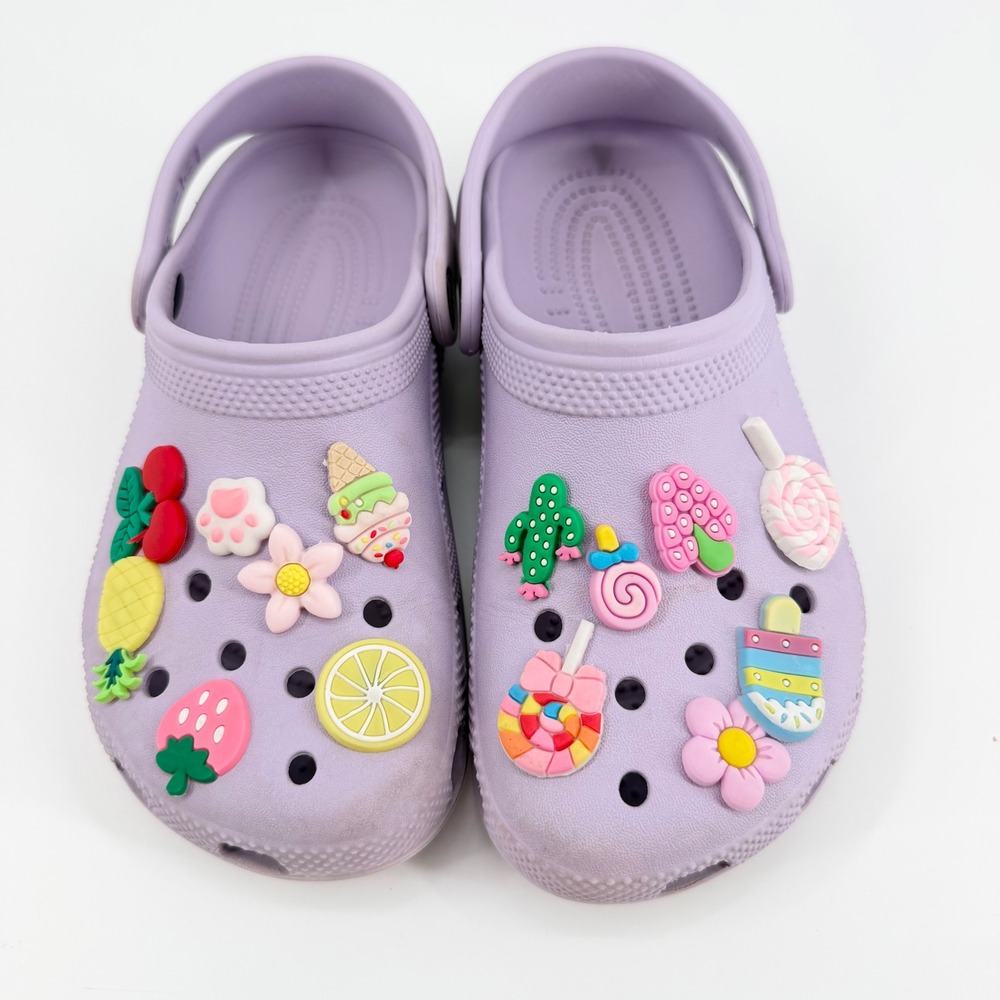 Crocs Kids Classic Clogs Lavender Jibbitz Charms Lot J2 & J3 Mismatched Sizes